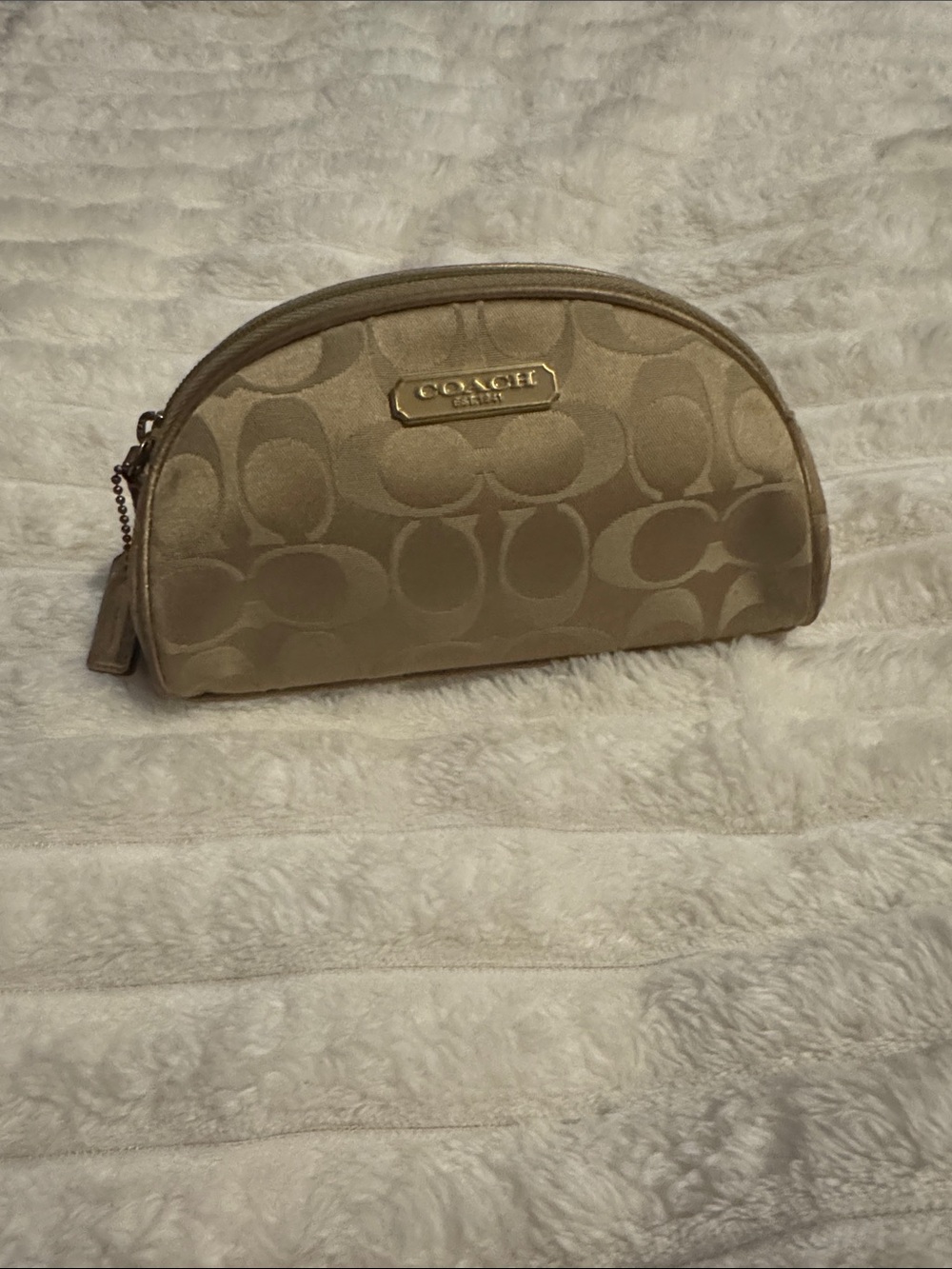 Coach Limited Edition Estee Lauder cosmetic Makeup Bag Pouch Gold and Tan